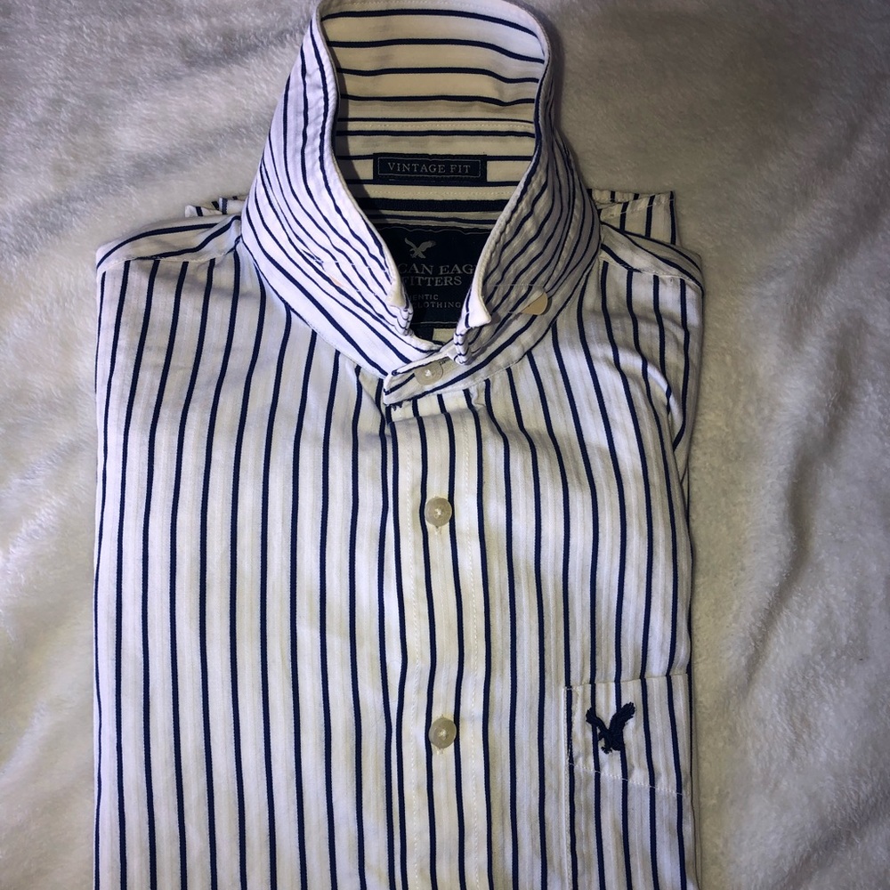 Navy blue and white American Eagle dress shirt